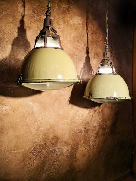 Grande lampada a sospensione vintage originale con top in vetro, anni '70