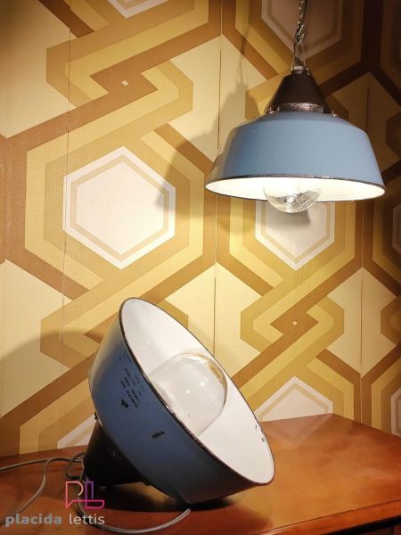 Lampada a sospensione vintage originale grigio-azzurra, Ungheria anni '60