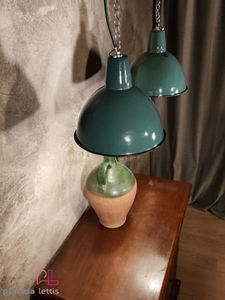 Lampada a sospensione vintage a mezza sfera verde, Polonia anni '60