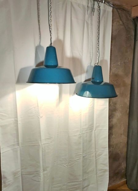 Lampada a sospensione vintage originale azzurra 41 cm, Polonia anni '60